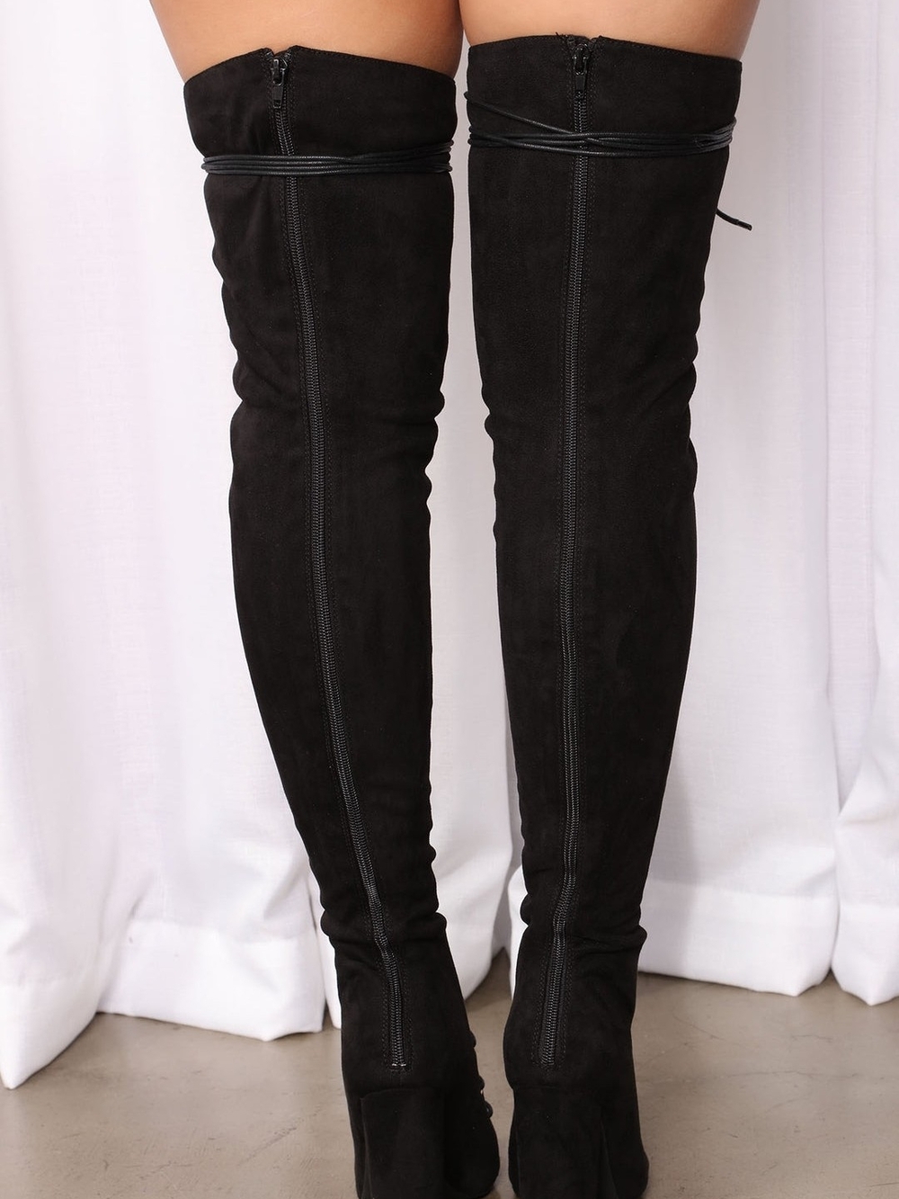Fashion Nova Black Lace-Up Over-the-Knee Peep-Toe Block Heel Boots - Picture 2 of 11